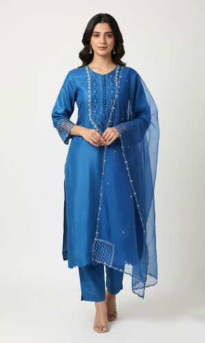 Timeless Blue Tussel Silk Dress