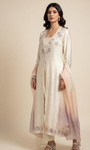 Ivory Pearl Front-Open Jacket Ensemble