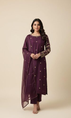 Deep Plum Gilded sleeve Ensemble