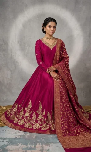 Deep Plum Banarasi Anarkali