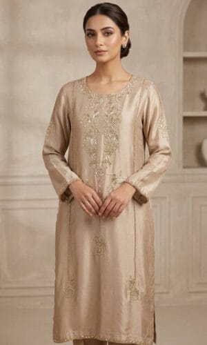 Golden Handcrafted Sheesha Silk Suit