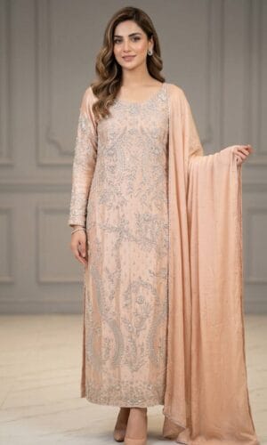 Hand-Embellished Sheesha Silk Suit