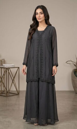 Charcoal Noir Hand-Embellished Silk Kurti