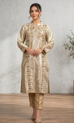 Champagne Luxe Handcrafted Sheesha Silk Suit
