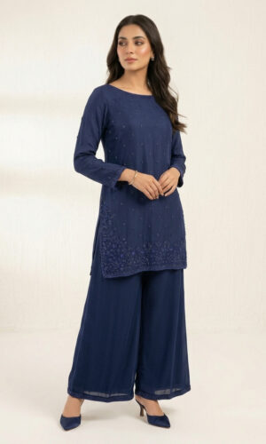 Midnight Sapphire Hand-Embellished Silk Kurti