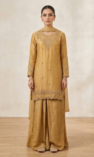Golden Aura Handcrafted Sheesha Silk Suit