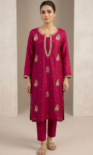 Ruby Royale Embroidered Silk Kurti