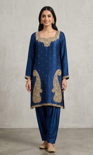 Royal Sapphire Handcrafted Sheesha Silk Suit