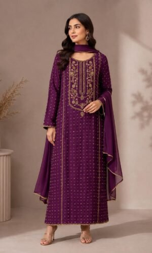 Royal Plum Elegance Embroidered Dress