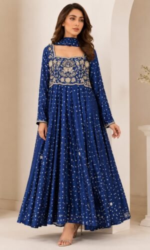 Royal Azure Embroidered Silk Maxi