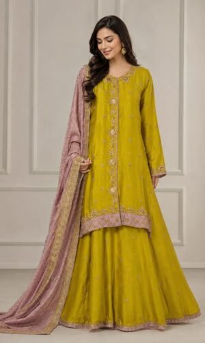Golden Olive Elegance Sharara Suit