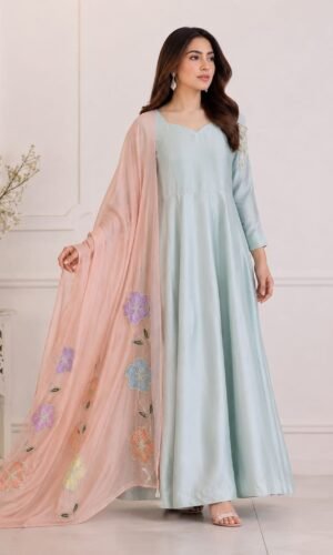 Pastel Bloom Hand-Appliqué Butter Silk Maxi